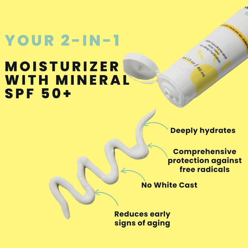 Mineral SPF 50+ Face Moisturizer - Non-Nano Zinc Oxide & Squalane | Fragrance-Free, Reef Safe | Ideal for Women 35+