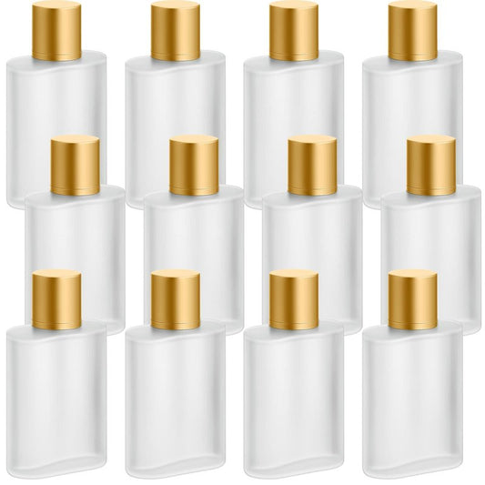 Tessco for you 12 Pcs 50/100ml Frosted Glass Bottle Perfume Atomizer Refillable Spray Empty Perfume Dispenser Fine Mist Atomizer Cosmetic Container for Travel Men Women (3.4 Ounces,Gold)