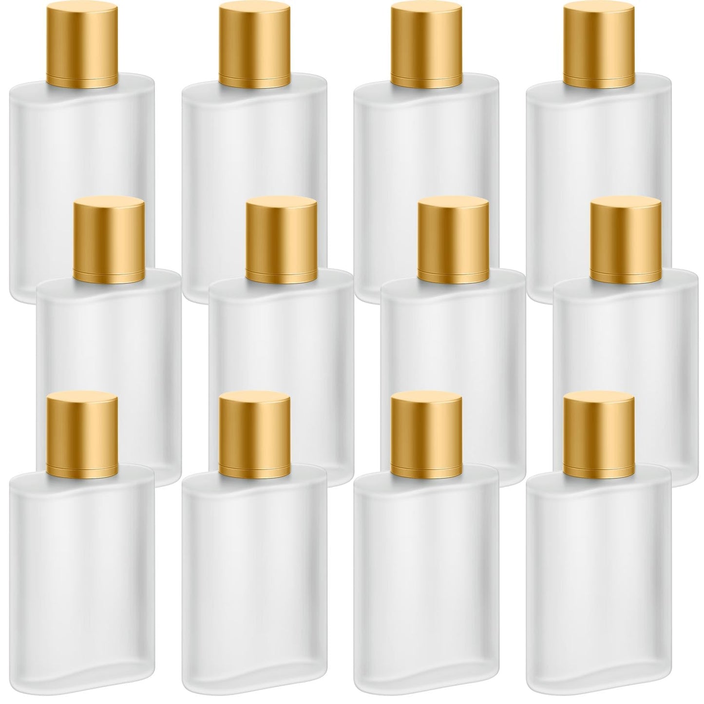 Tessco for you 12 Pcs 50/100ml Frosted Glass Bottle Perfume Atomizer Refillable Spray Empty Perfume Dispenser Fine Mist Atomizer Cosmetic Container for Travel Men Women (3.4 Ounces,Gold)