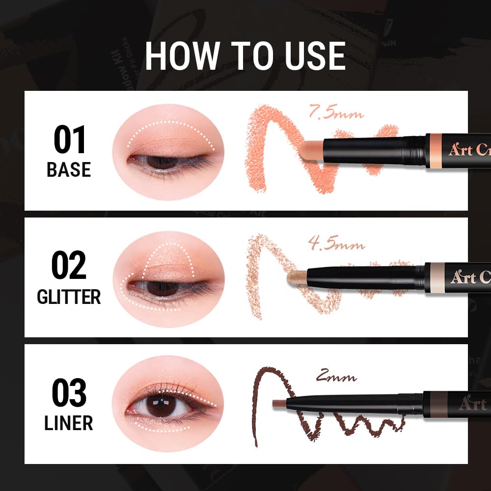 MAKEHEAL EYECROWN ARTCROQUIS STICK SHADOW, Buildable, glitter eye shadow, liner, cream [NATURAL MOOD KIT]