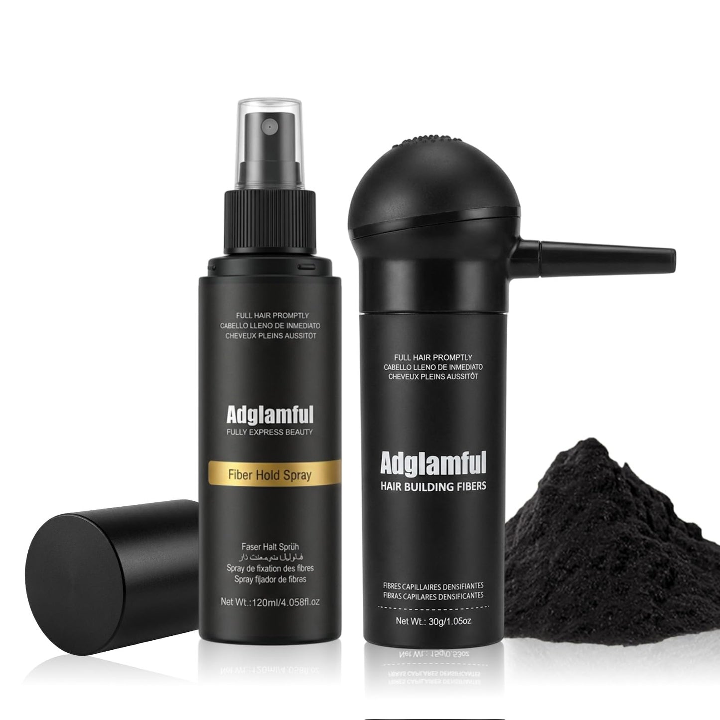 Adglamful Hair Building Fibers Kit for Thinning Hair, Hair Thickening Fiber & Hold Spray for Instant Natural Finish, Long-Lasting Coverage, Conceals Sparse Roots & Hairline- Dark Brown, 30g+120ml