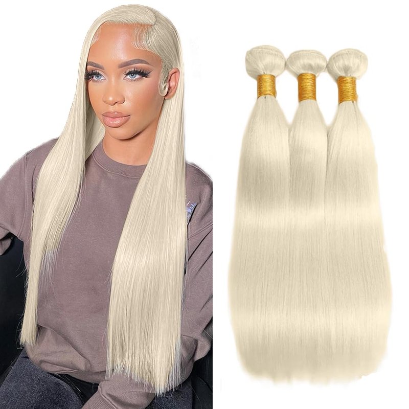 Vinmdonm Blonde Bundles Human Hair 613 Straight 3 Bundles 18 20 22 inch Unprocessed Brazilian Virgin Hair Ash Blonde Straight Bundle 150g