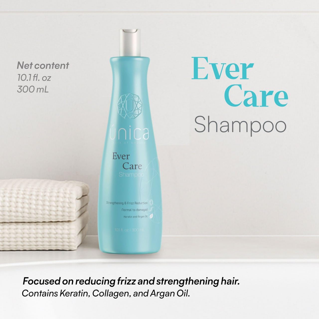 UNICA Work of Beauty Ever Care Smoothing Shampoo – Keratin, Collagen & Argan Oil for Frizz Control, Repair & Hydration – Daily Lightweight Cleanser for Dry, Curly & Damaged Hair – 10 oz