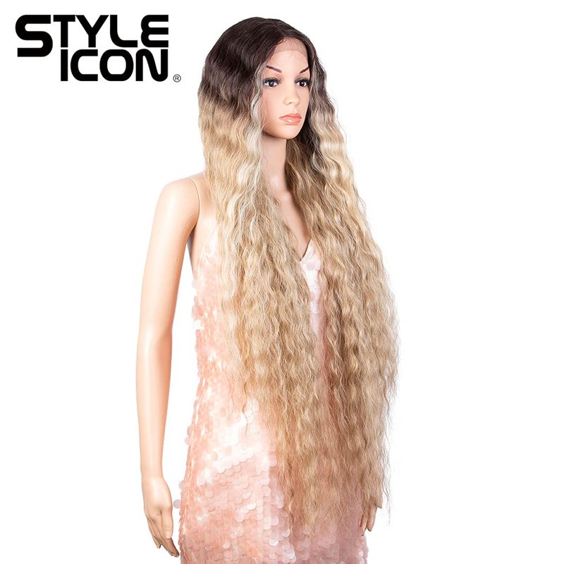 Style Icon 41" Lace Front Wigs Long Wavy Synthetic Wigs with Baby Hair Half Hand Tied 130% Density Wigs (41 Inches, TTHL6/23B/613F)