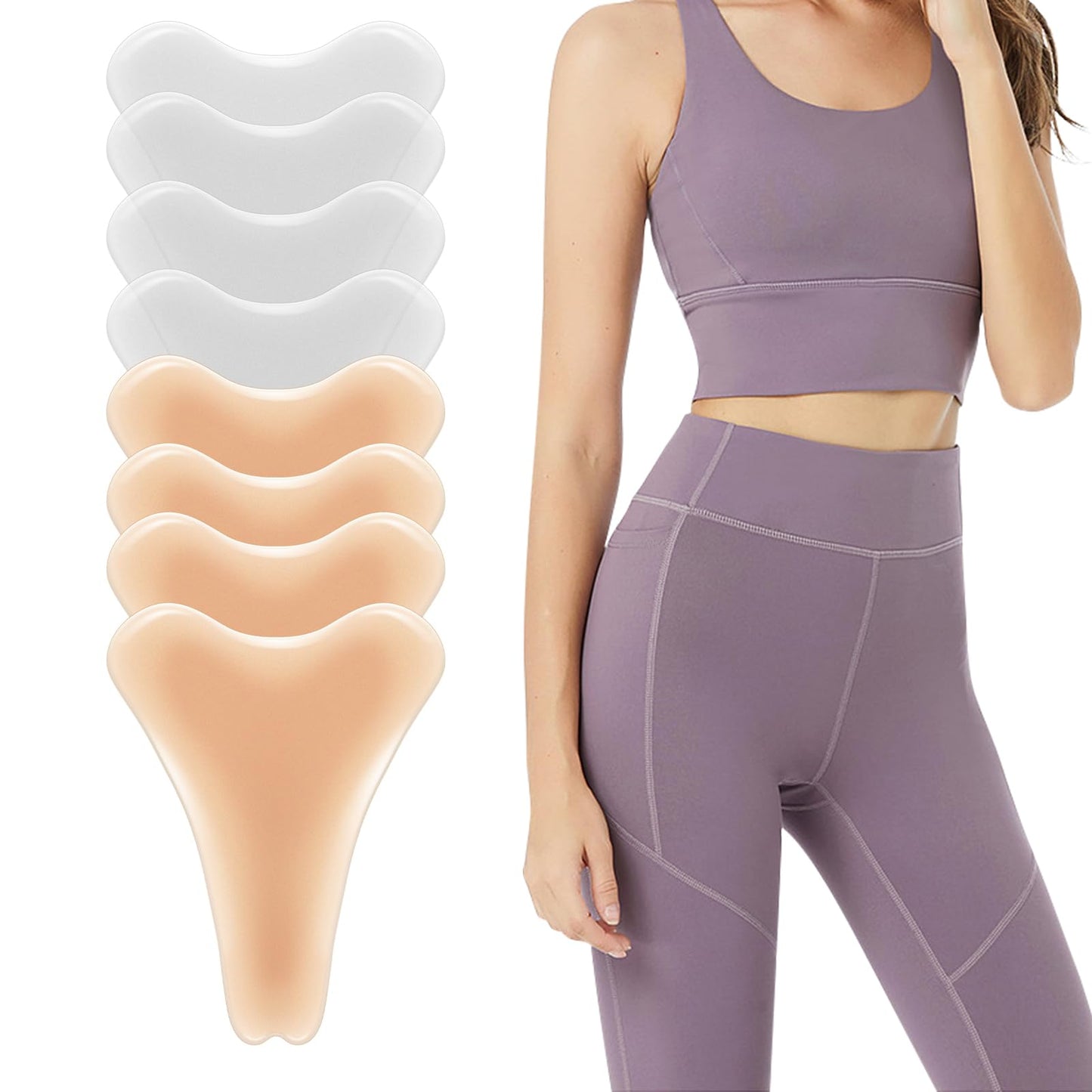 Pacify 8 Pack Silicone Clothing Liners - Reusable Y-Shape Seamless Concealer Pads for Women's Activewear & Swimwear