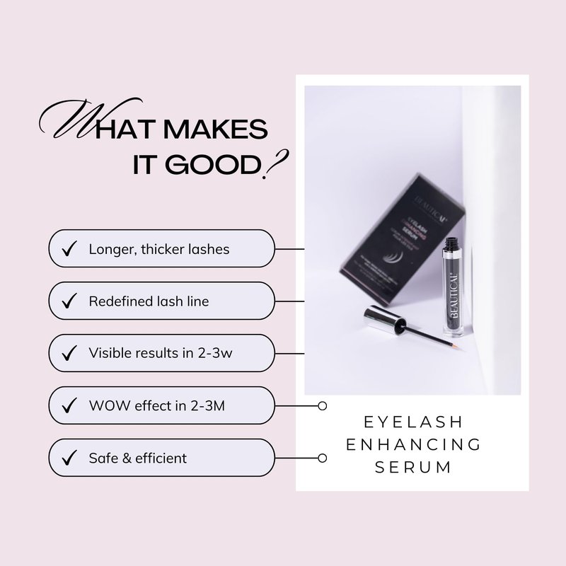 BEAUTICAL Eyelash Serum – Lash Enhancing & Conditioning Formula with Botanical Ingredients for the Appearance of Fuller, Shinier & Healthier-Looking Lashes – Nourishing Lash Care, 3ml