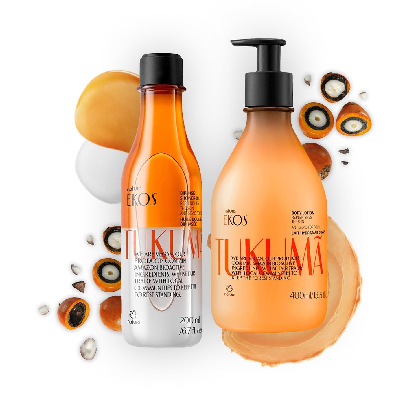 Tukumã Hydration & Renewal Body Care Bundle | Hyaluronic Acid Lotion & Biphase Shower Oil - Vegan Brazilian Skincare - 13.5 fl oz + 6.7 fl oz