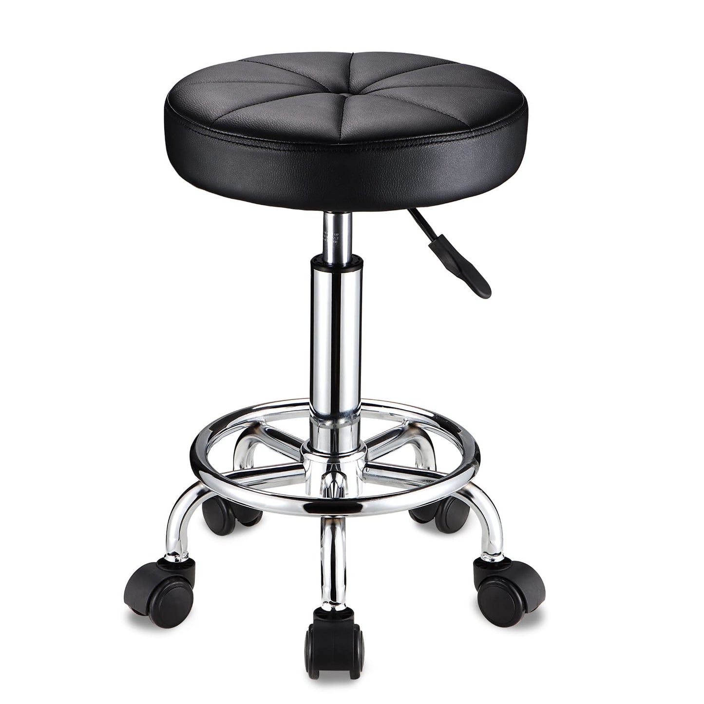 HMTOT Round Rolling Stool with Wheels Height Adjustable Swivel Stool Chair for Spa Salon Massage Black