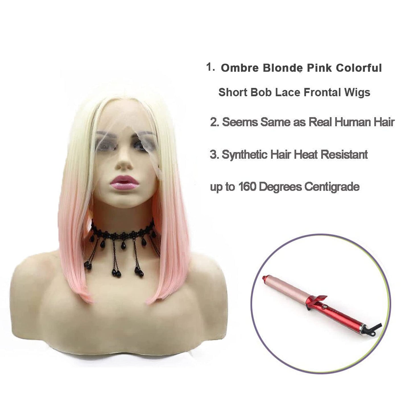 AFBeauty Pink Blonde Short Wigs for Black Women Rainbow Bob Lace Front Wig Handmade Lace Frontal Pastel Real hair Wigs Glueless Synthetic Heat Resistant Cosplay Makeup Daily Ladies Drag Anime 14 Inch