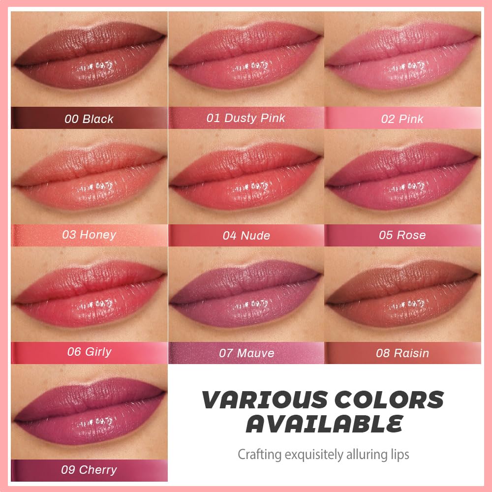 Kaely 2Pcs Honey Lipstick Tinted Lip Balm, Hydrating Shine Lipstick for Women Dry Lips, Moisturizing Nourishing Glossy Lip Gloss Stain Makeup, Sheer Lightweight, Vegan, 00+08 Raisin