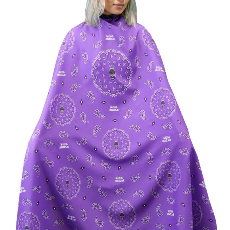 King Midas Barber Hair Cutting Cape for Men & Women - Adjustable Neck Hair Cape for Haircuts with Snap Button, Bandana Barber Cape - Paisley – Purple