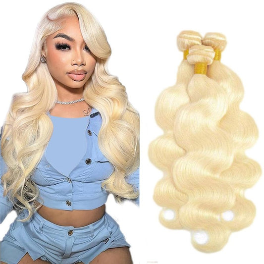 Blonde Body Wave Hair Extensions - Unprocessed Virgin Human Hair Bundles | 18 Inch, Honey Blonde, 3 Pack