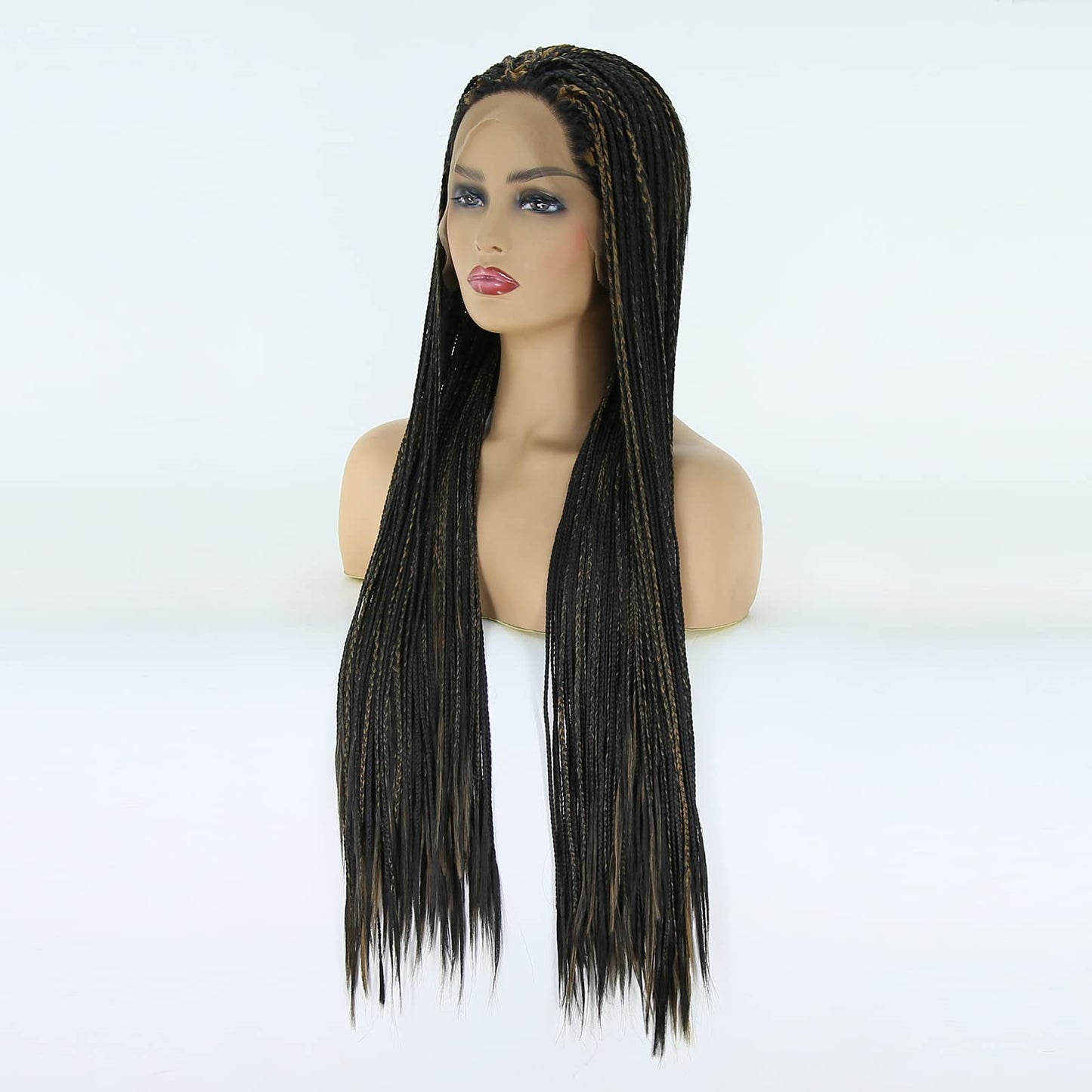 BTWTRY Orange Highlight Yellow Box Braided Wigs Synthetic Lace Front Wigs for Black Women Heat Resistant Wig Daily Use Cosplay Wigs (24inch, Orange Highlight Yellow)