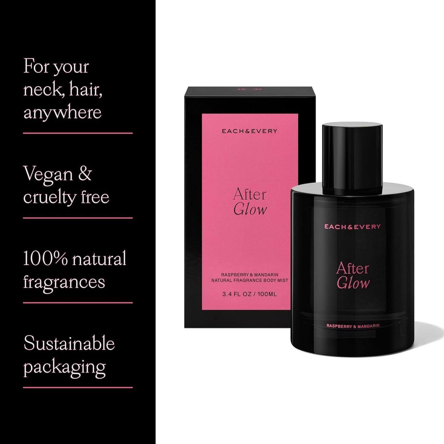 Each & Every Hair & Body Mist - Hair Perfume & Body Spray for Women & Men, 100% Natural Fragrance Rasberry & Mandarain, Resfreshing Bright Sweet (After Glow) - Vegan, Paraben Free, 3.4 fl oz