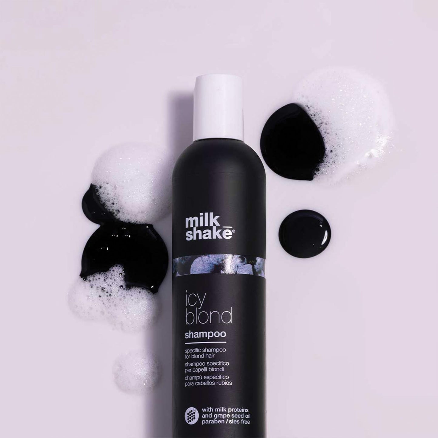 milk_shake icy blond shampoo | award winning toning shampoo with black pigment to cool brassy and enhance platinum blonde hair | ideal for maintaining icy, ash-toned color, 1.7 fl oz / 50 mL