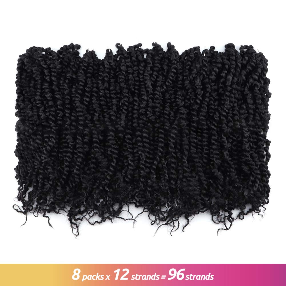 TOYOTRESS Tiana Passion Twist Hair - 12 inch 8 Pcs Pre-twisted Crochet Braids Natural Black, Synthetic Braiding Hair Extension ( 12 Inch, 1B)