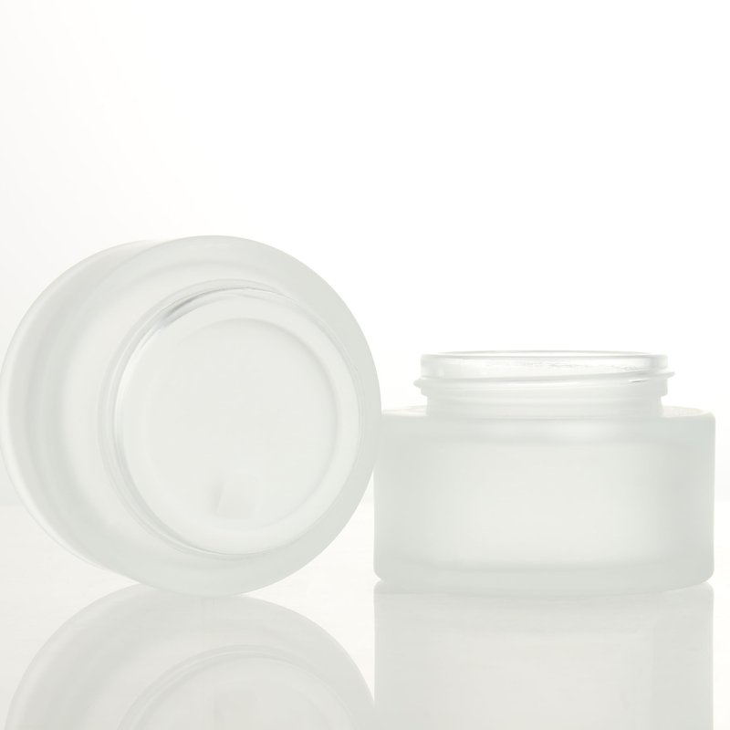 COSIDEA 6pcs Empty 1.7 OZ/50g Round Frosted Glass Jars with Bamboo lids, Bamboo Cream Jar Refillable Cosmetic Travel Containers for Lip Balm, Ointments, Lotion Packing