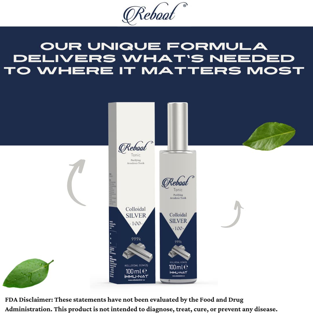Immu-nat Reboot Colloidal Silver Refreshing Spray - 20PPM - All Skin Types - Vegan Revitalizing Mist - Cooling, Soothing & Hydrating - Faster Healing - Elegant Glass Bottle - 3.4oz