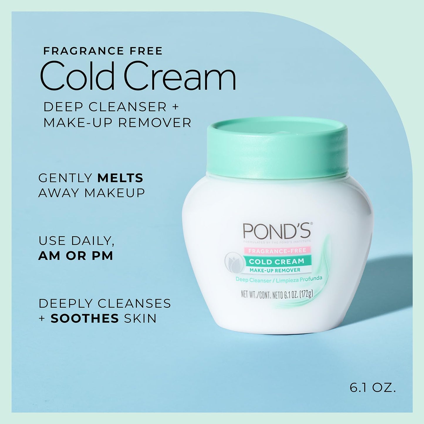 POND'S Cold Cream Make-Up Remover | Fragrance-Free Deep Cleanser 2-Pack - Hypoallergenic, 6.1 Oz Each