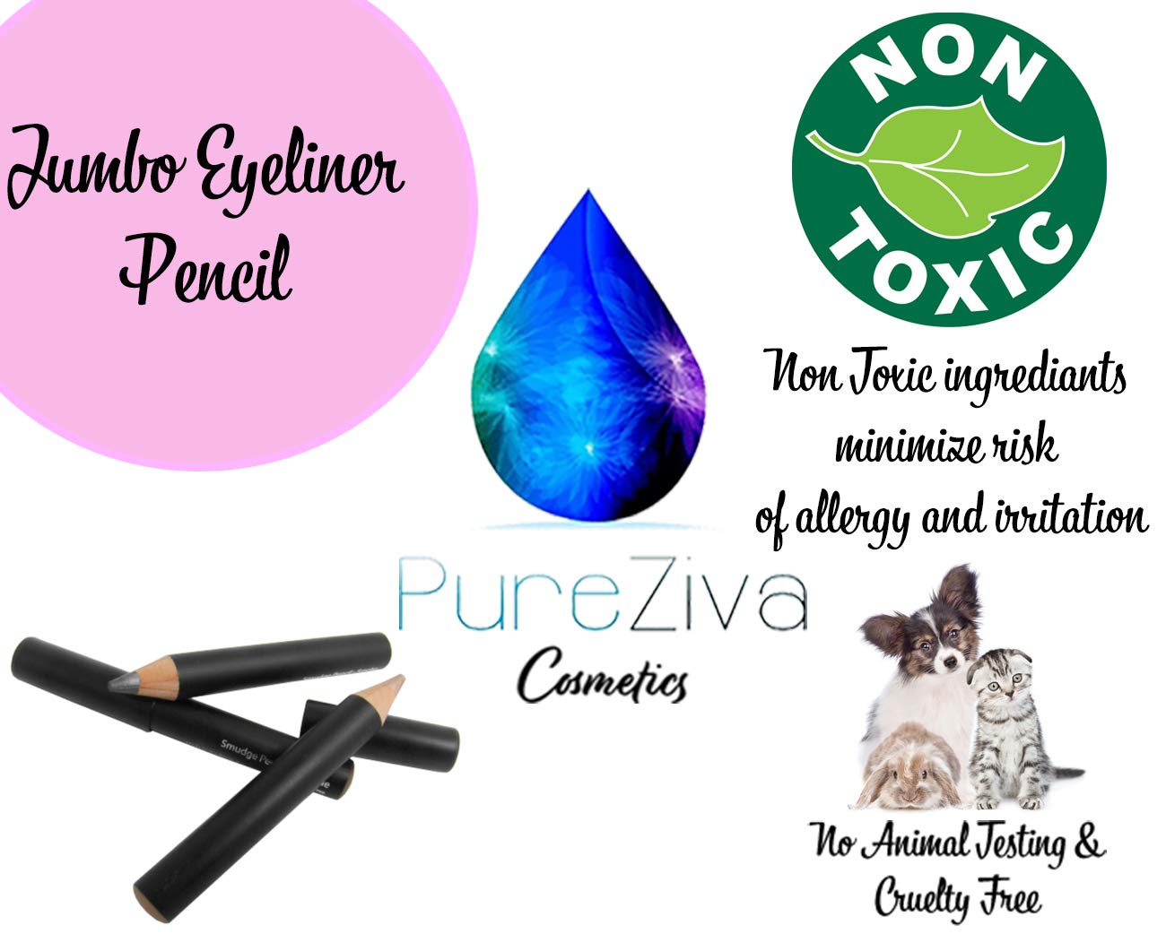 Pure Ziva Shimmering Shiny Metallic Light Pink Off White Champagne Nude Smudge Jumbo Chunky Eyeliner Eyeshadow Crayon Pencil, No Animal Testing & Cruelty Free