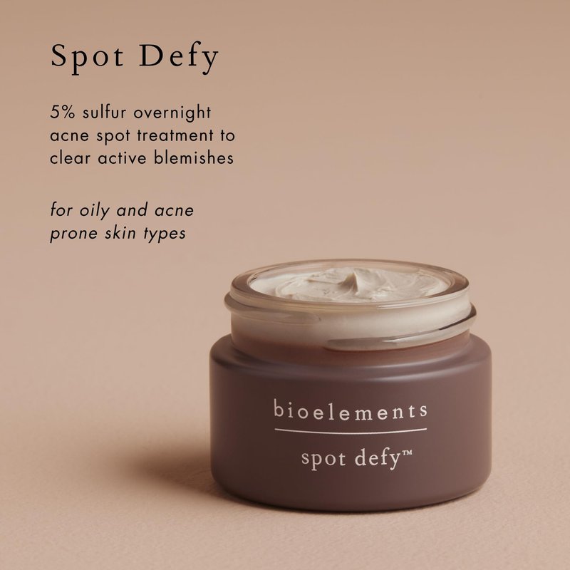 Bioelements Spot Defy - 0.5 fl oz - 5% Sulfur Overnight Acne Spot Treatment to Clear Active Blemishes - Vegan, Gluten Free - Never Tested on Animals