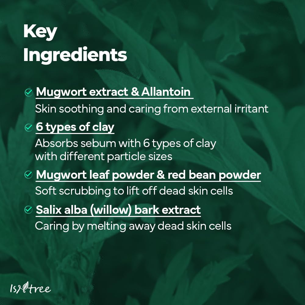 IsNtree Mugwort Calming Clay Mask - Deep Pore Cleansing & Sebum Control | Soothing Wash-Off Mask for Sensitive Skin | 100ml