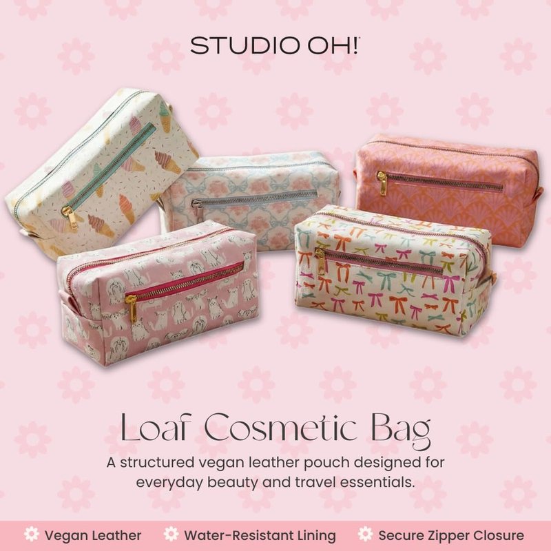 Studio Oh! Loaf Cosmetic Pouch - Makeup Organizer for Travel Size Toiletries - Metal Zippered Pouch Closes Securely - Water Resistant Vegan Leather - Charged Up Loaf