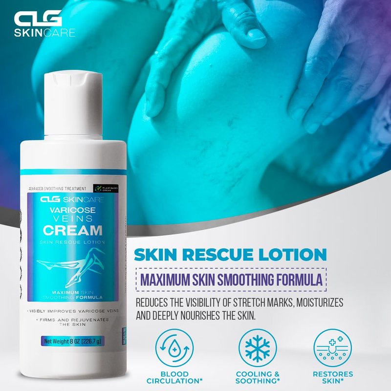 CLG Skincare Varicose Veins Cream - Advanced Plant-Based Lotion for Improved Circulation & Skin Firming | 8 oz