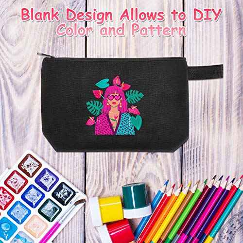 Weewooday 8 Pack Canvas Zipper Pouch Bulk Blank DIY Cosmetic Makeup Bags for Travel Toiletry Organized DIY Craft Coworker Teacher Employee Women Christmas Gifts(11.8 x 7.48 x 2.76 Inches,Black)