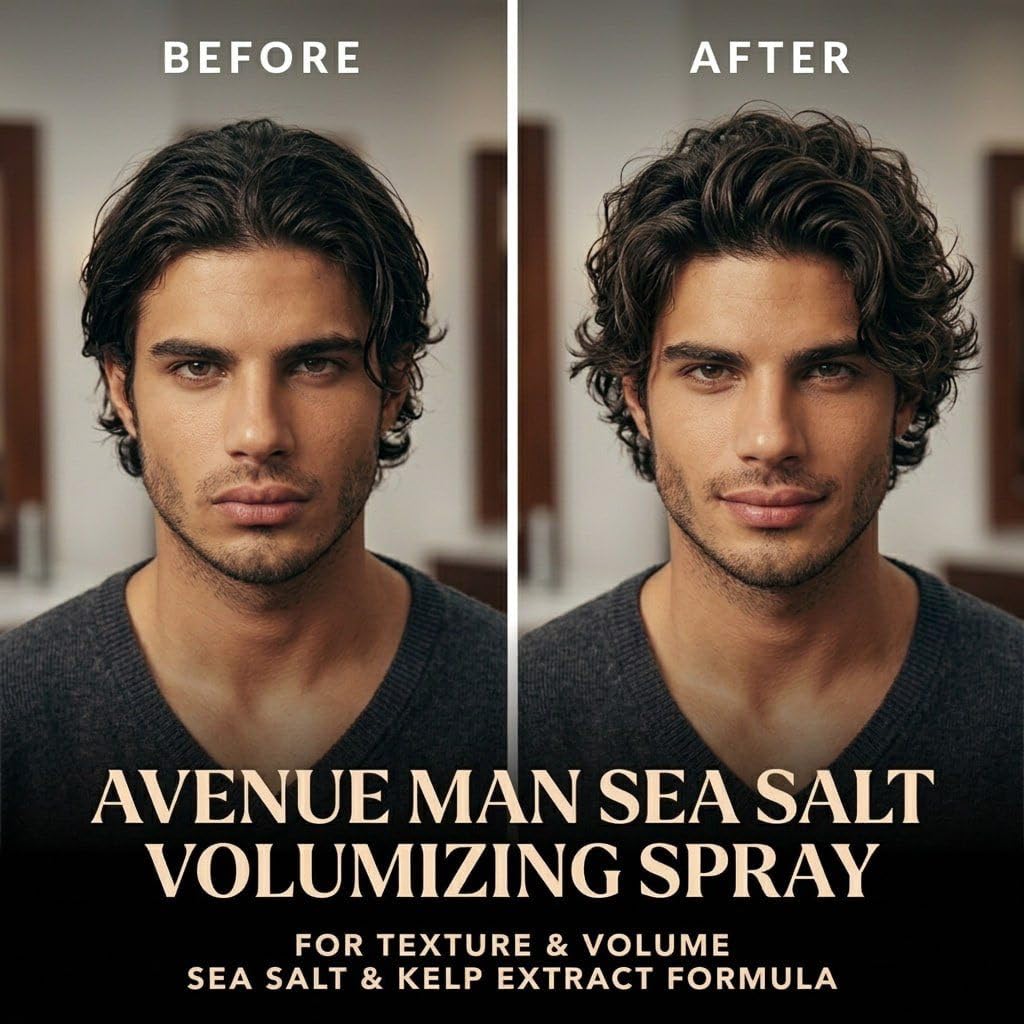 Avenue Man Volumizing Sea Salt Spray for Men - Lightweight Sea Salt Hair Spray for Men - Paraben & Sulfate-Free - Mens Hairspray for Fine & Normal Hair with Kelp, Papaya, Brown Seaweed - 6.76 oz