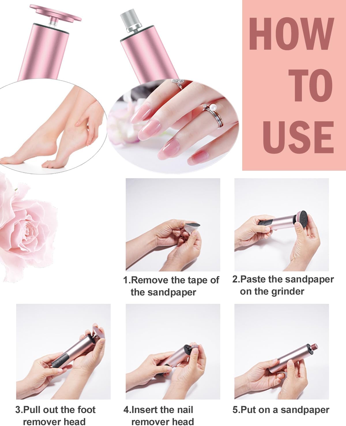 Rechargeable Electric Foot Callus Remover & Nail Drill - 2-in-1 Pedicure Tool for Cracked Feet, 6 Speed