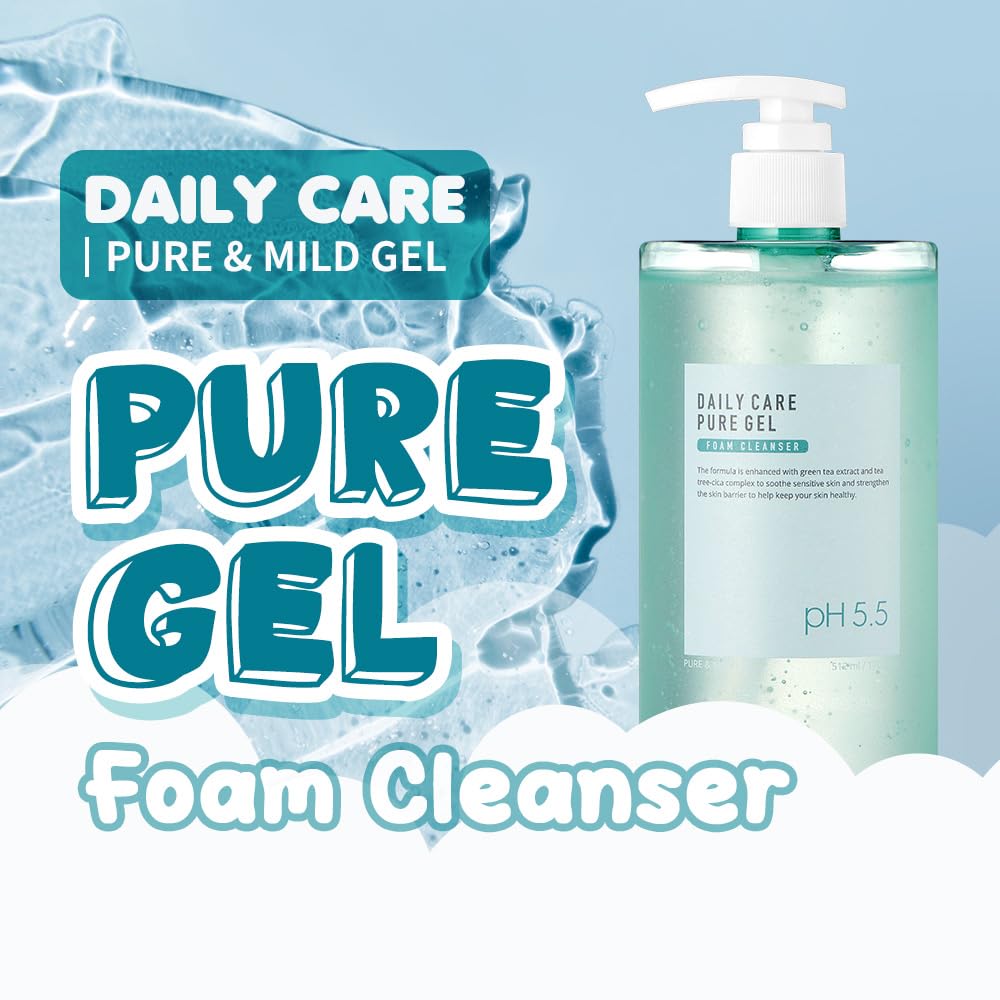 EUNYUL Daily Care Pure Gel Foam Cleanser, 17.3 fl oz (512 ml), Korean Facial Cleanser with Pump, Gentle Daily Face Wash