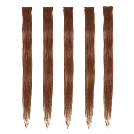 5pcs Dark Auburn Copper Brown Clip in Hair Extensions 100% Human Hair 18 Inch Colored Party Highlights Clip in Extensions for Women Kids Girls