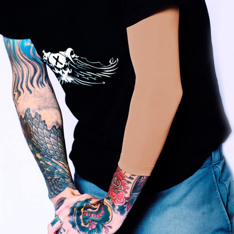 Tat2X Ink Armor Premium 3/4 Arm Tattoo Cover Up Sleeve - No Slip Gripper - U.S. Made - Light - ML (single arm/elbow sleeve)