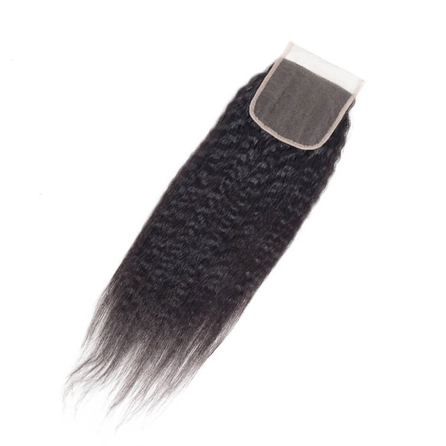 LINYINGYH Human Hair Kinky Straight Yaki Lace Closure 14 Inch No Part 4x4