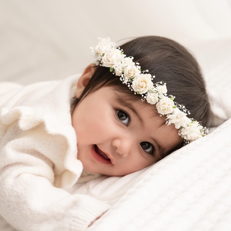 PoshMyra Flower Girl Crown with Baby's Breath Headpiece Floral Hair Wreath Rustic Wedding Hair Accessories Headband (Toddler)
