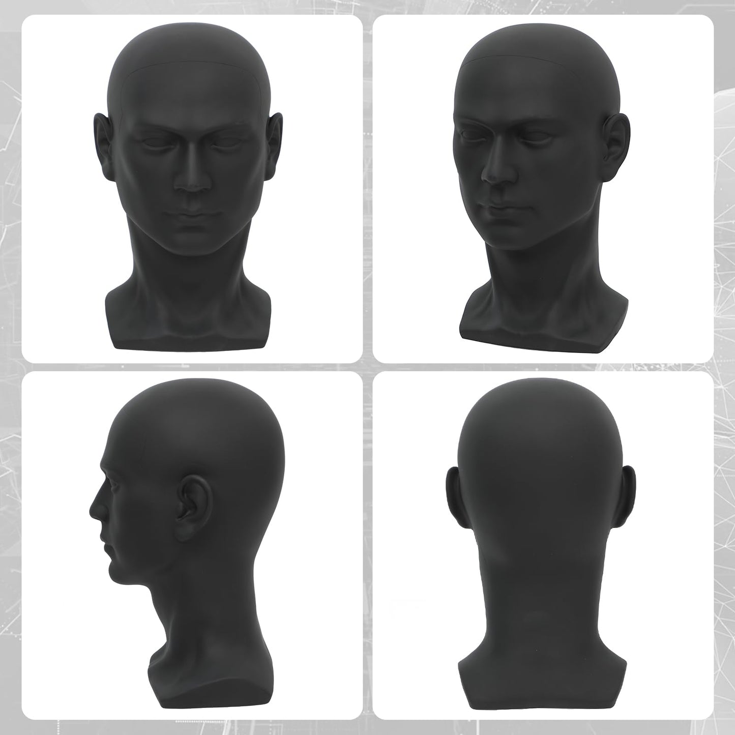 Male Mannequin Head Professional PVC Manikin Head for Display Wigs Hats Headphone Mask Sunglasses Scarf Jewelry Display Stand (Black Matte)