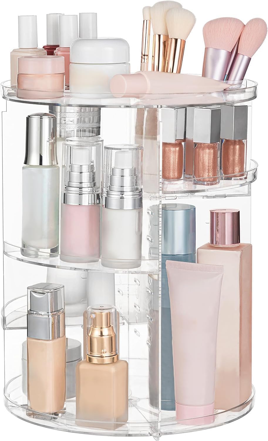 HBlife 360 Rotating Makeup Organizer - Large Capacity Cosmetic Storage | Adjustable Carousel for Vanity, Clear
