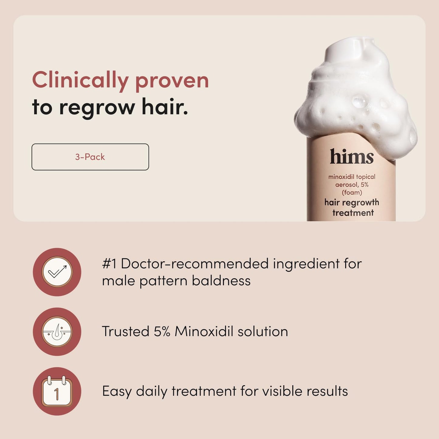 hims Hair Regrowth Treatment - Topical Minoxidil 5% Solution for Men - Extra Strength - Supports Thicker, Fuller Hair - Non-Greasy - Unscented, 3 Pack
