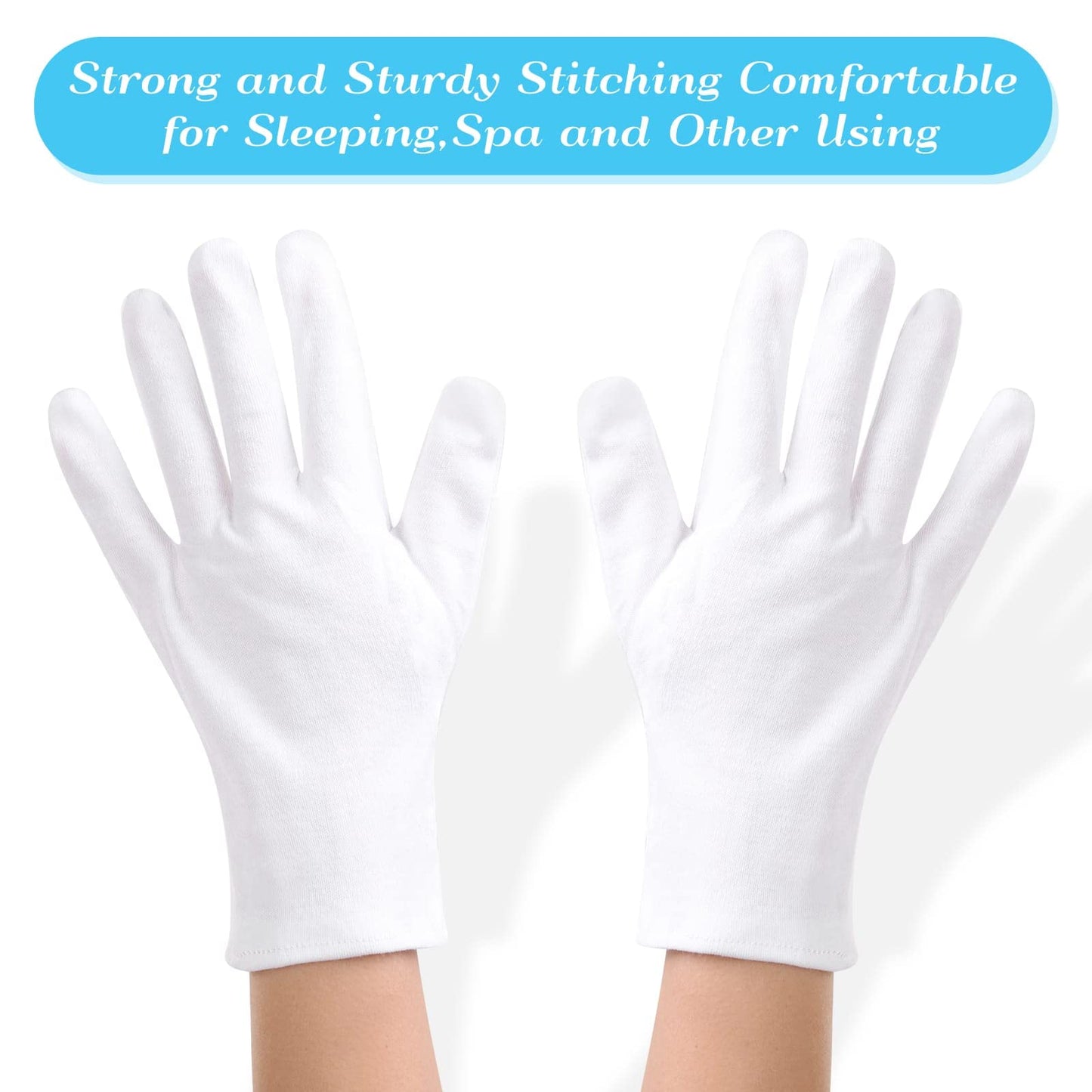 Paxcoo 6 Pairs XL White Cotton Gloves for Dry Hand Moisturizing Cosmetic Eczema Hand Spa and Jewelry Inspection (Pack of 2)