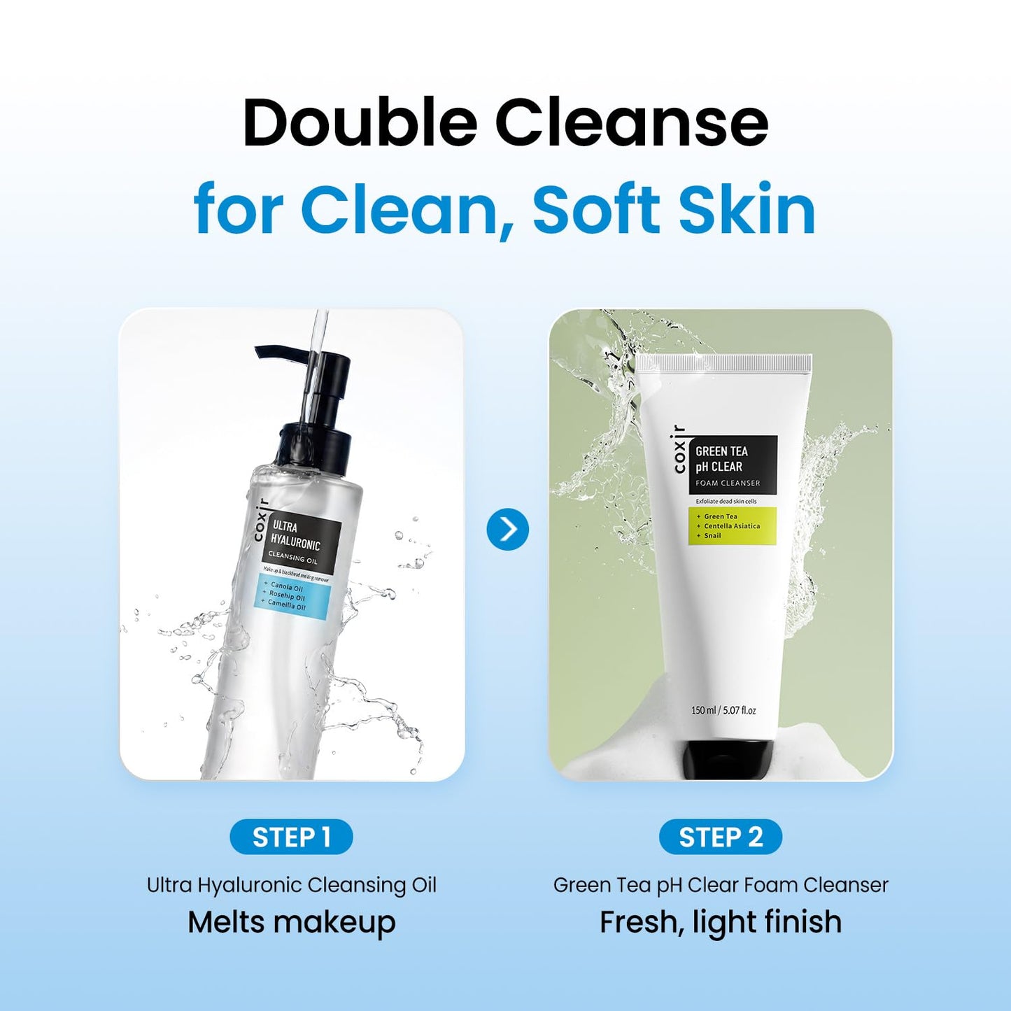 coxir Ultra Hyaluronic Cleansing Oil - Hydrating Korean Oil Cleanser & Makeup Remover for Face, Gentle Fragrance-Free Formula for Dry&Sensitive Skin, Non-Comedogenic [150ml / 5.07 fl.oz]