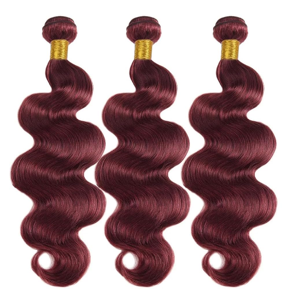 ZGGTL Burgundy Bundles Human Hair 12A 100% Brazilian Raw Human Hair Bundles Quick Weave Double Weft Natural Black for Women Hair Extensions(18Inch)