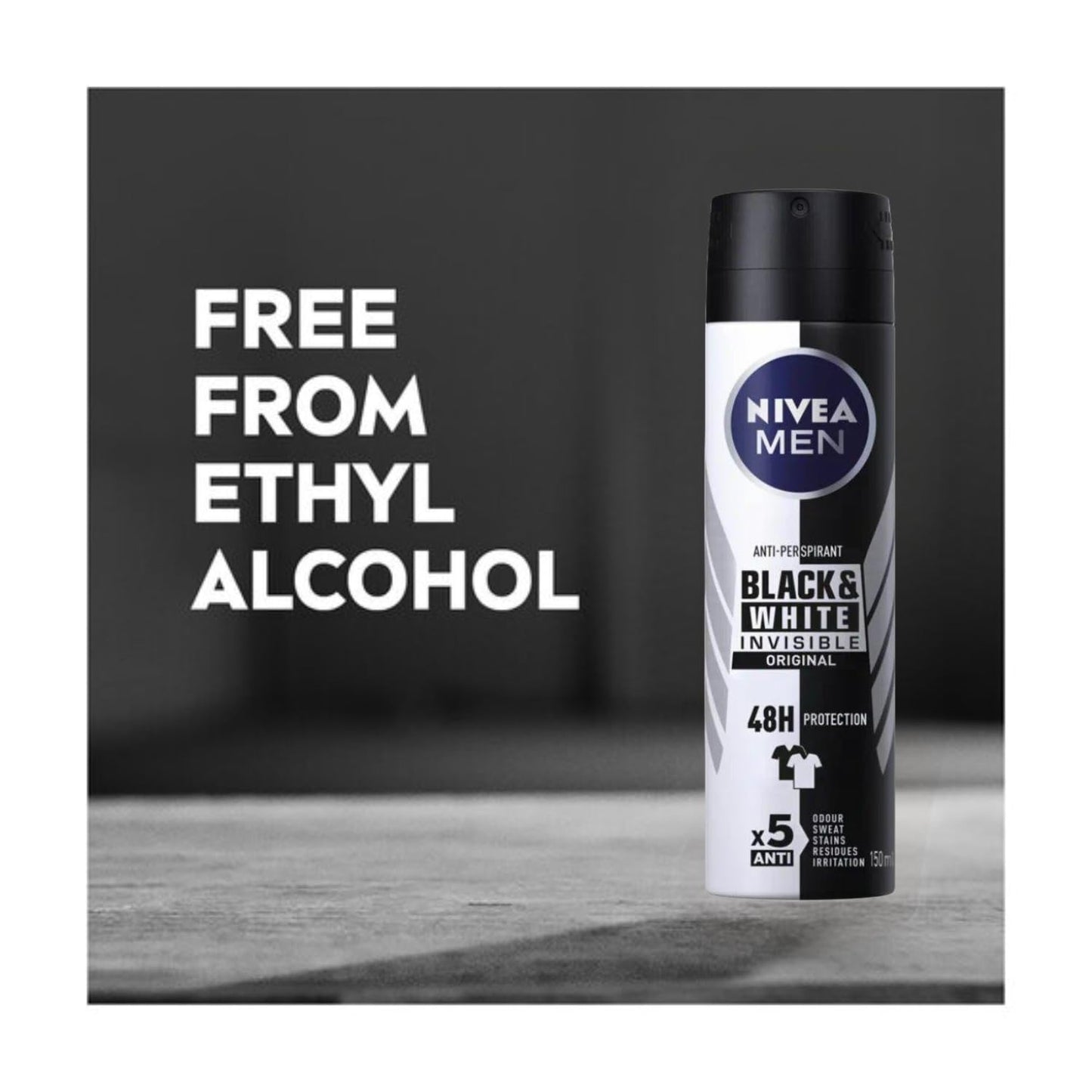 NIVEA Men Invisible for Black & White Original Deodorant Spray 150ml | No White Marks or Yellow Stains | Fresh Scent | Quick-Dry, 2 Packs