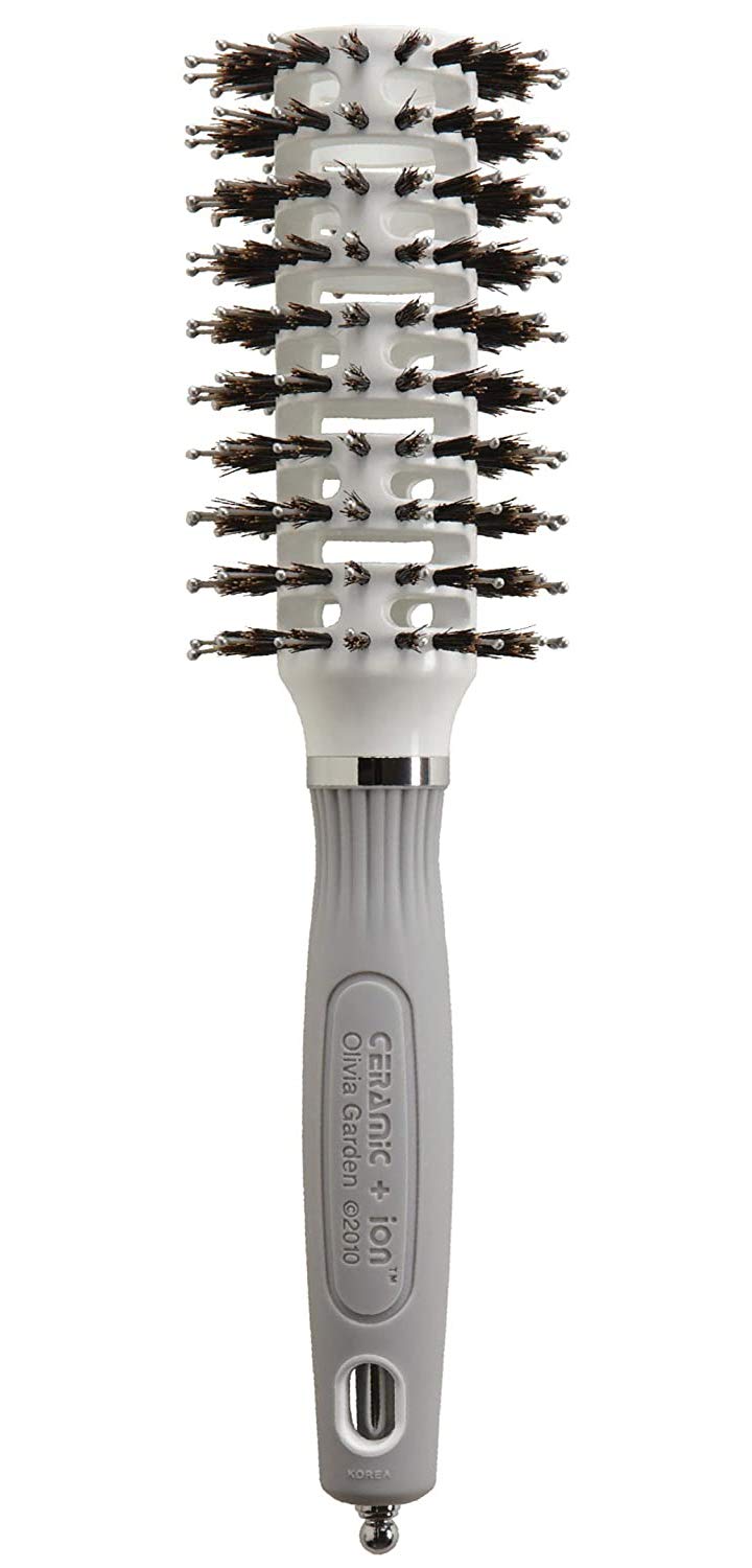 Olivia Garden Ceramic + Ion Turbo Vent Combo Hair Brush - Not Electrical - Ionic and 100% Boar Bristles - Professional Round Blowout Brush for Normal to Thick Hair