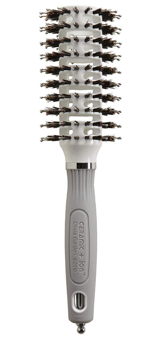 Olivia Garden Ceramic + Ion Turbo Vent Combo Hair Brush - Not Electrical - Ionic and 100% Boar Bristles - Professional Round Blowout Brush for Normal to Thick Hair