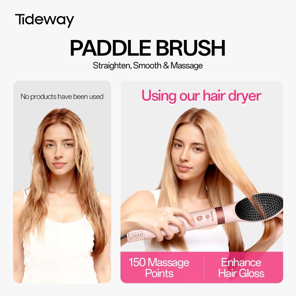 Tideway Prowaver 6-in-1 Hair Dryer Brush | High-Speed Ionic Hot Air Styler for Fast Drying & Volumizing