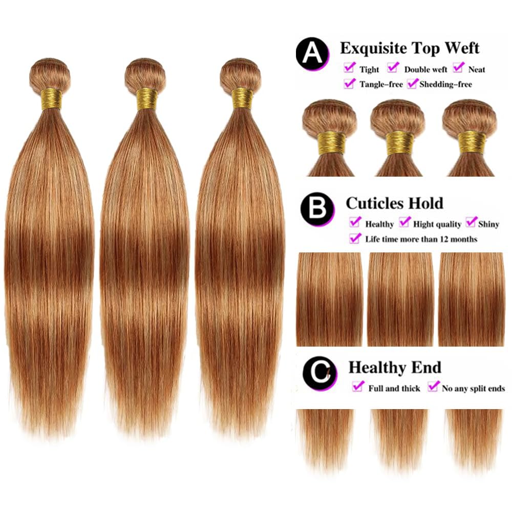 Highlight Honey Blonde Human Hair Bundles - Silky Soft Remy Straight Hair | 14, 16, 18 Inch