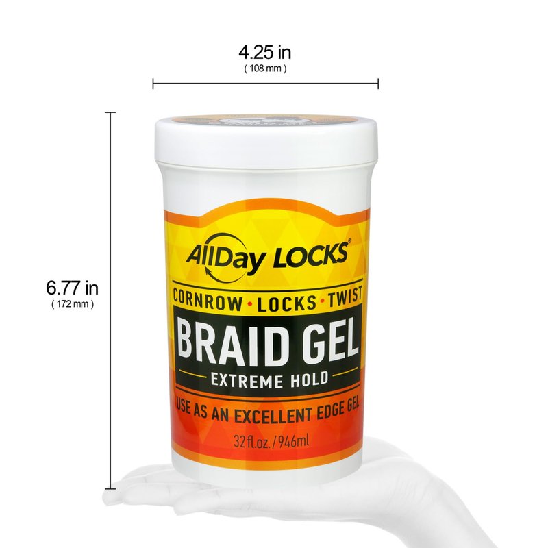 AllDay Locks Braid Gel Extreme Hold - Braiding Gel for Cornrows, Locks, & Twisting, Moisturizing Edge Control for Women and Men, Natural Formula for Extreme Hold - 32 oz Jar