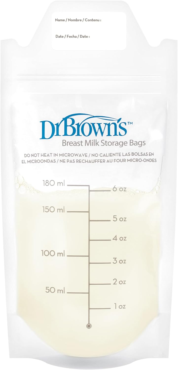 Dr. Brown’s Breast Milk Storage Bags - Durable Disposable Freezer Bags | 100 Count, 6 oz, BPA-Free