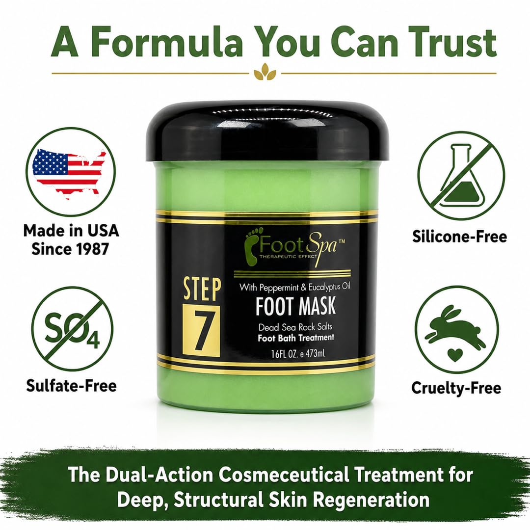 FootSpa Foot Repair Mask - Dual-Action Cosmeceutical Treatment that Regenerates Skin from Within to Heal Painful Fissures and Provide Spa-Quality Cooling Relief - 16 oz